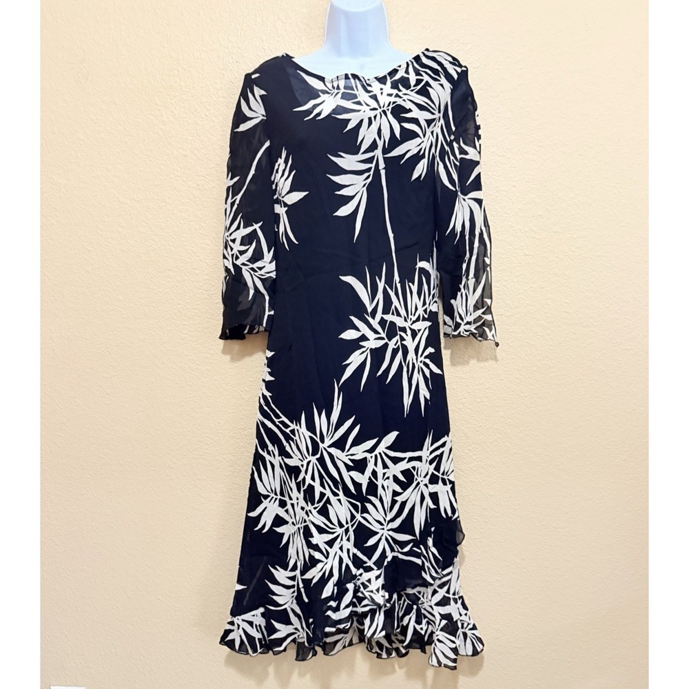 Citrine Black White Midi Dress‎ Size 12 Quiet Luxury Minimalist Tropical Coastal